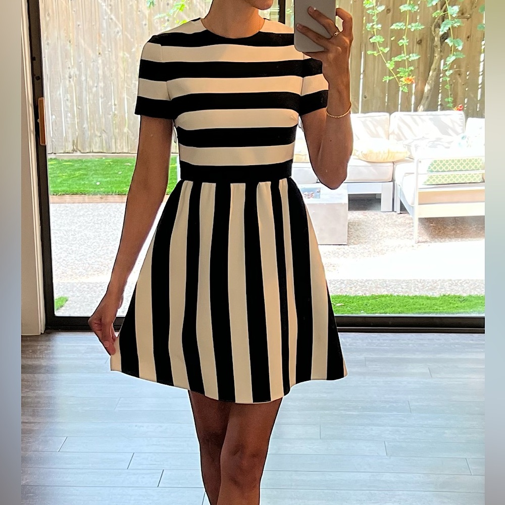 Elegant Valentino mini dress. Black and white striped. Size 4.